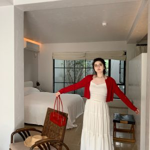 Misty Purple Plus Size Mid-Length Loose Draped Skirt - Flowing White Umbrella Design for Effortless Style