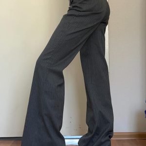 Modern Vintage Retro Low-Waist Striped Suit Pants for Women - Versatile Casual Straight-Leg Trousers, Y2K Fashion