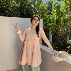 Multi-Version Floral Vest with Vintage Small V-Neck Plus-Size Top for Chubby Figures - Energetic Sweet Style