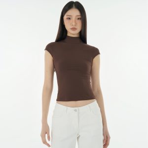 Naked Feel Half High Neck Slim Fit Short Sleeve T-Shirt - High Elastic Base Layer for 90s Y2K Style