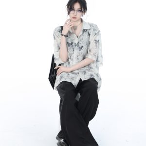 National Style Butterfly Embroidery Short Sleeve Shirt for Women, Loose Thin Summer Top, Design-Sensitive Fashion, Boho Chic