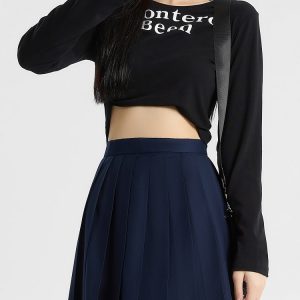 Navy Blue and Gray Pleated JK Skirt for Women - Solid Color Short Skirt, Perfect for Spring and Summer Fashion