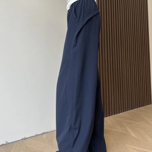 Navy Blue Loose-Fitting Plus Size Cargo Pants for Women, Quick-Dry BF Style Casual Sports Pants, Flattering Everyday Wear