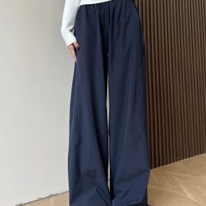 Navy Blue Loose-Fitting Plus Size Cargo Pants for Women, Quick-Dry BF Style Casual Sports Pants, Flattering Everyday Wear