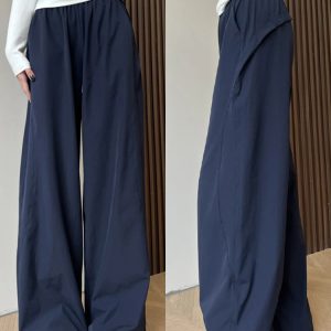 Navy Blue Loose-Fitting Plus Size Cargo Pants for Women, Quick-Dry BF Style Casual Sports Pants, Flattering Everyday Wear