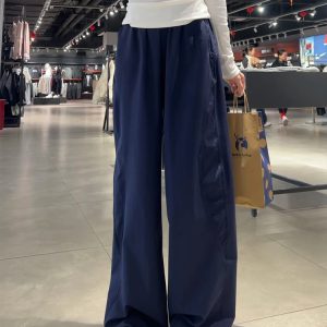 Navy Blue Loose-Fitting Plus Size Cargo Pants for Women, Quick-Dry BF Style Casual Sports Pants, Flattering Everyday Wear