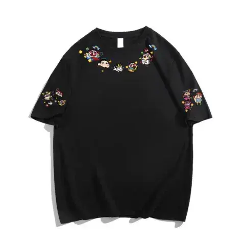 Navy Blue Oversized Crayon Shin-chan Short Sleeve T-Shirt for Women, Cute Cartoon Summer Top, Trendy Y2K Style Navy Blue Oversized Crayon Shin-chan Short Sleeve T-Shirt for Women, Cute Cartoon Summer Top, Trendy Y2K Style