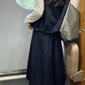 Navy Blue Plus Size A-Line Long Skirt for Women - Slimming, Tummy-Covering Summer Style, 2025 Trendy Fashion