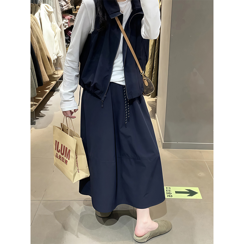 Navy Blue Plus Size A-Line Long Skirt for Women - Slimming, Tummy-Covering Summer Style, 2025 Trendy Fashion
