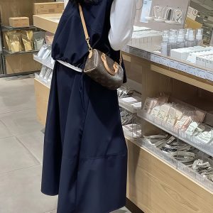 Navy Blue Plus Size A-Line Long Skirt for Women - Slimming, Tummy-Covering Summer Style, 2025 Trendy Fashion