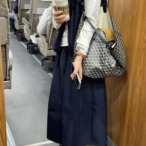 Navy Blue Plus Size A-Line Long Skirt for Women - Slimming, Tummy-Covering Summer Style, 2025 Trendy Fashion