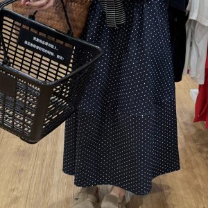 Navy Blue Polka Dot Plus Size Midi Skirt for Women - Flattering A-Line Patchwork Design, Summer 2025, Perfect for Curvy Figures