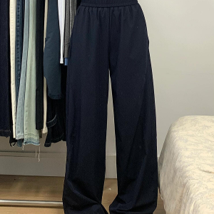 Navy Blue Women's Wide-Leg Casual Pants - Versatile Summer Loose Draping Trousers for Work & Hip-Hop Style