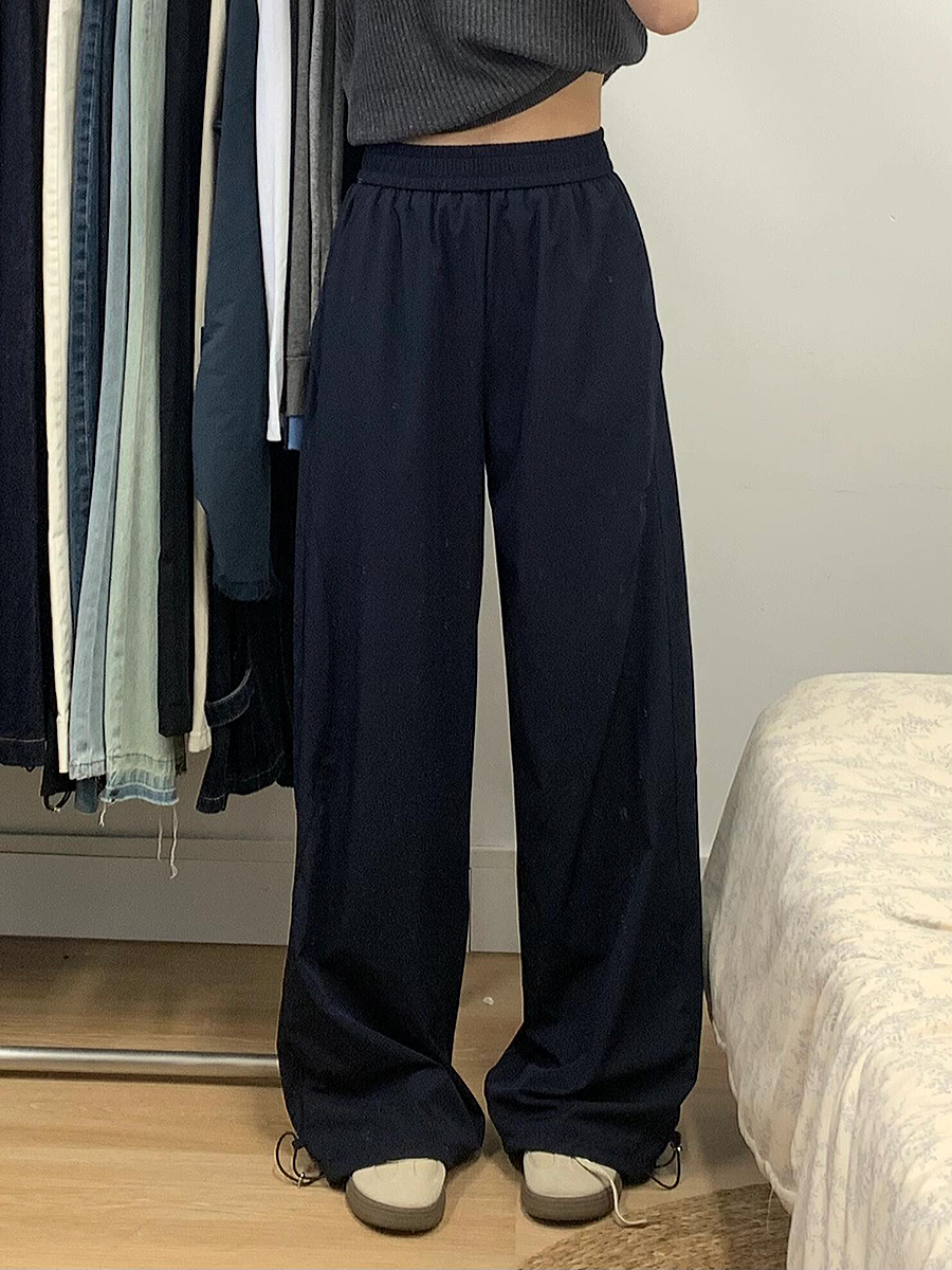 Navy Blue Women's Wide-Leg Casual Pants - Versatile Summer Loose Draping Trousers for Work & Hip-Hop Style Navy Blue Women's Wide-Leg Casual Pants - Versatile Summer Loose Draping Trousers for Work & Hip-Hop Style