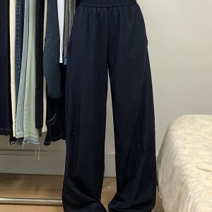 Navy Blue Women's Wide-Leg Casual Pants - Versatile Summer Loose Draping Trousers for Work & Hip-Hop Style