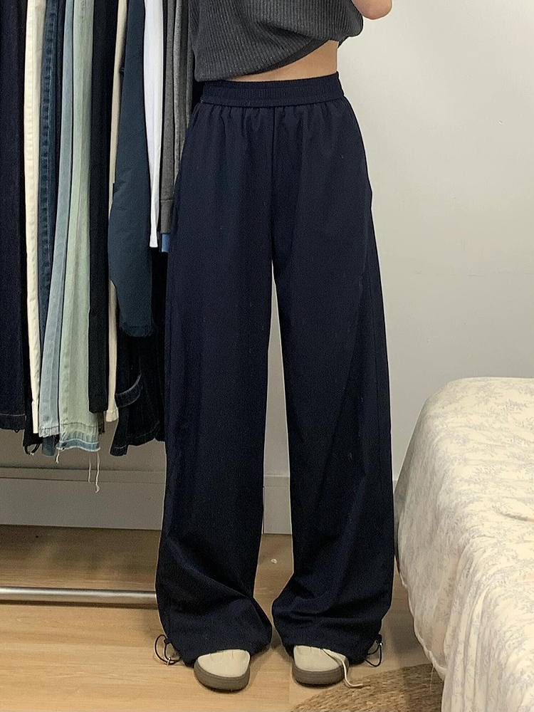 Navy Blue Women's Wide-Leg Casual Pants - Versatile Summer Loose Draping Trousers for Work & Hip-Hop Style Navy Blue Women's Wide-Leg Casual Pants - Versatile Summer Loose Draping Trousers for Work & Hip-Hop Style