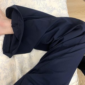 Navy Blue Women's Wide-Leg Casual Pants - Versatile Summer Loose Draping Trousers for Work & Hip-Hop Style