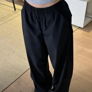 Navy Blue Women's Wide-Leg Casual Pants - Versatile Summer Loose Draping Trousers for Work & Hip-Hop Style