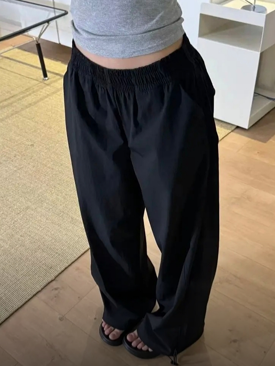 Navy Blue Women's Wide-Leg Casual Pants - Versatile Summer Loose Draping Trousers for Work & Hip-Hop Style Navy Blue Women's Wide-Leg Casual Pants - Versatile Summer Loose Draping Trousers for Work & Hip-Hop Style