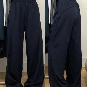 Navy Blue Women's Wide-Leg Casual Pants - Versatile Summer Loose Draping Trousers for Work & Hip-Hop Style