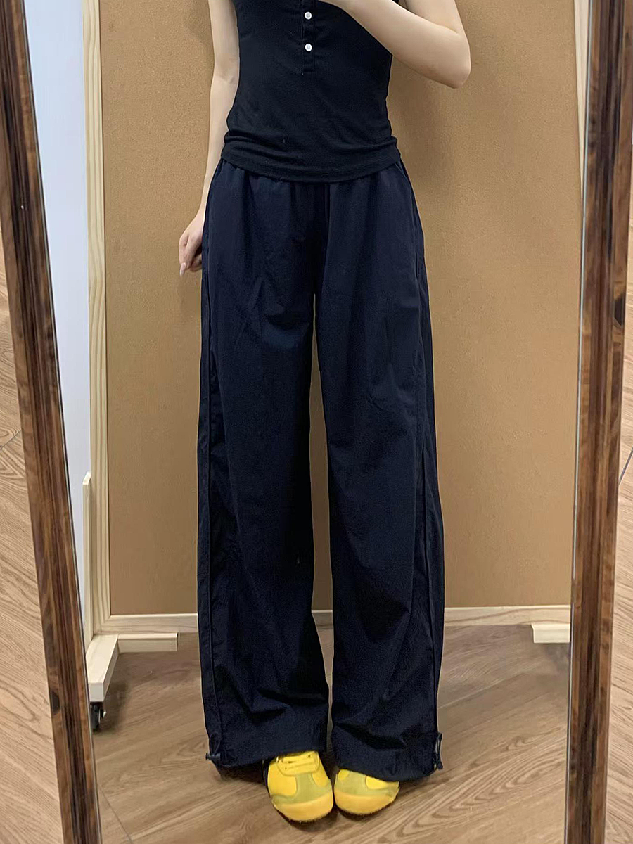 Navy Blue Women's Wide-Leg Work Pants - Loose Fit, Versatile Casual Trousers for Summer 2025, Slimming Straight-Leg Sports Style Navy Blue Women's Wide-Leg Work Pants - Loose Fit, Versatile Casual Trousers for Summer 2025, Slimming Straight-Leg Sports Style