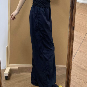 Navy Blue Women's Wide-Leg Work Pants - Loose Fit, Versatile Casual Trousers for Summer 2025, Slimming Straight-Leg Sports Style