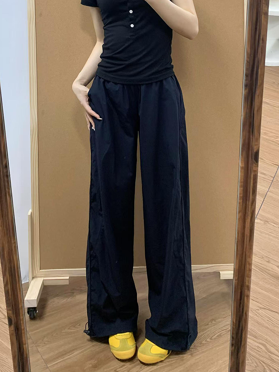 Navy Blue Women's Wide-Leg Work Pants - Loose Fit, Versatile Casual Trousers for Summer 2025, Slimming Straight-Leg Sports Style Navy Blue Women's Wide-Leg Work Pants - Loose Fit, Versatile Casual Trousers for Summer 2025, Slimming Straight-Leg Sports Style
