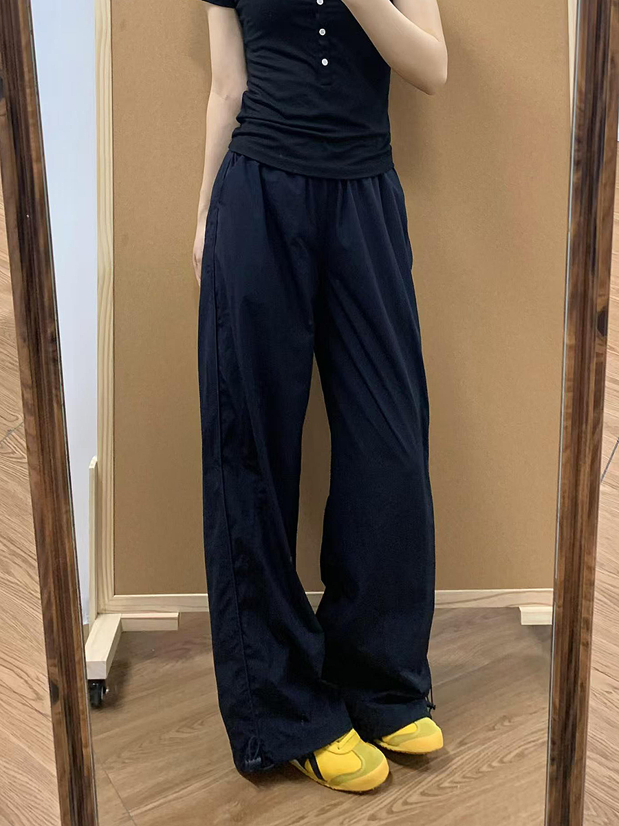 Navy Blue Women's Wide-Leg Work Pants - Loose Fit, Versatile Casual Trousers for Summer 2025, Slimming Straight-Leg Sports Style Navy Blue Women's Wide-Leg Work Pants - Loose Fit, Versatile Casual Trousers for Summer 2025, Slimming Straight-Leg Sports Style