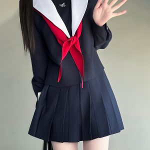 Navy Collar Coat Women's Pudding Bear JK Uniform Sailor Suit College Style Summer Fashion