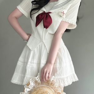 Navy Collar Korean-style Pudding Bear JK Uniform Sweet Summer Sailor Suit Set 2025, French Fashion Inspired