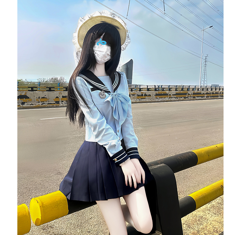 Navy Collar Sailor Suit Set - Japanese JK Uniform with Pudding Bear Design - Cute School Style Outfit for Y2K Fashion Lovers