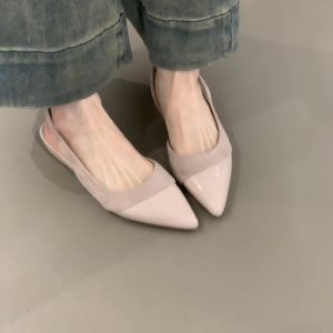 Nude Color Sheepskin Wedge Sandals for Women - Pointed Toe, Backless, Open Toe, French Gentle Style, Commuting Footwear