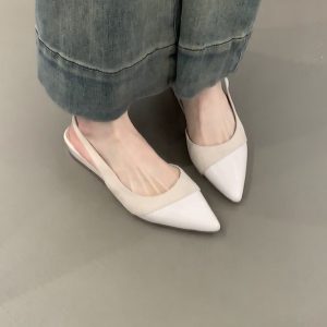 Nude Color Sheepskin Wedge Sandals for Women - Pointed Toe, Backless, Open Toe, French Gentle Style, Commuting Footwear