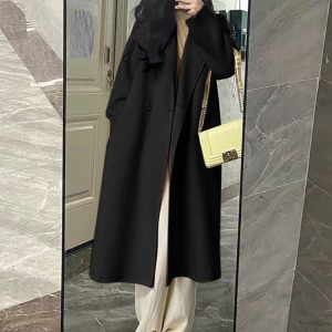 Oatmeal Cashmere Coat for Women, Mid-Length 2024 Winter Korean Style High-End Down Jacket with Thick Inner Lining Outerwear