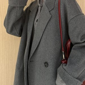 Oatmeal Cashmere Coat for Women, Mid-Length 2024 Winter Korean Style High-End Down Jacket with Thick Inner Lining Outerwear