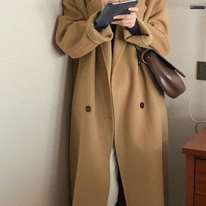 Oatmeal Cashmere Coat for Women, Mid-Length 2024 Winter Korean Style High-End Down Jacket with Thick Inner Lining Outerwear
