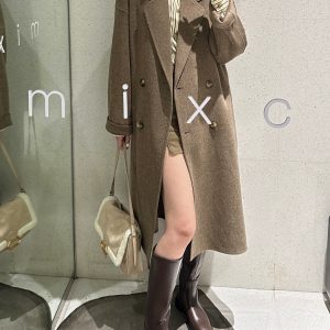Oatmeal Cashmere Coat for Women, Mid-Length 2024 Winter Korean Style High-End Down Jacket with Thick Inner Lining Outerwear