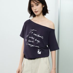 Off-Shoulder Letter Print Short Sleeve T-Shirt for Women - Casual Loose Slim Summer Top, American Street Style