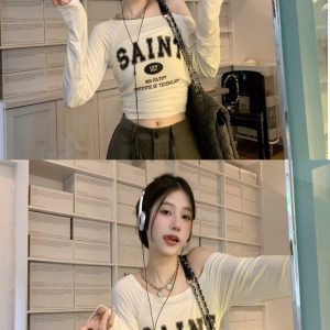 Off-Shoulder Long Sleeve T-Shirt for Women - European and American Style, Spring Versatile Thin Sun Protection, Slim Fit Top