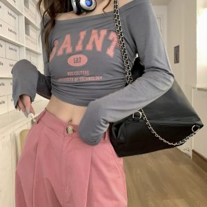 Off-Shoulder Long Sleeve T-Shirt for Women - European and American Style, Spring Versatile Thin Sun Protection, Slim Fit Top