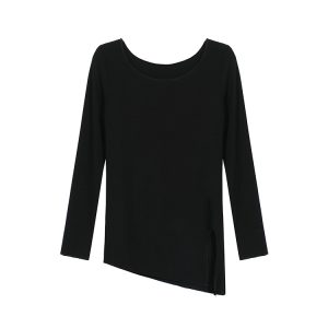 Off-Shoulder Long Sleeve T-Shirt for Women - Slimming Autumn Design, Low Neck Sexy Top, Trendy Y2K Style