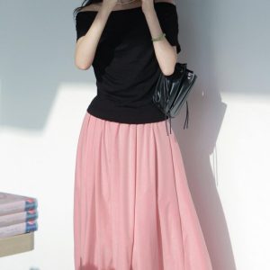 Off-Shoulder Short-Sleeved Top - Women's Summer French Style Thin Stretchy Knit in Light Colors - Elegant & Chic Essentials