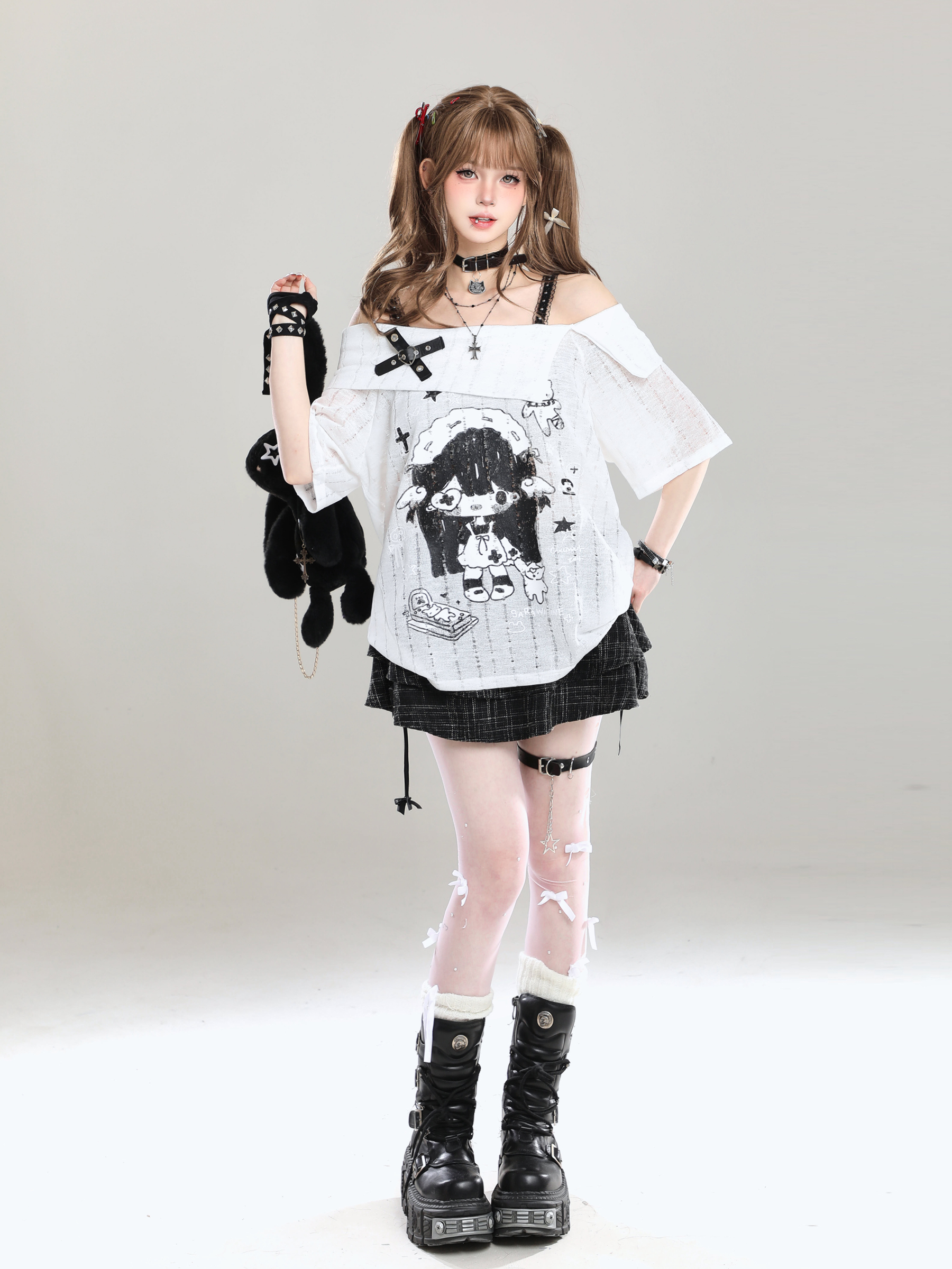 Off-Shoulder Spicy Girl Cartoon Camisole T-Shirt Cover-Up for Women, Y2K Summer Subculture Style Top Off-Shoulder Spicy Girl Cartoon Camisole T-Shirt Cover-Up for Women, Y2K Summer Subculture Style Top