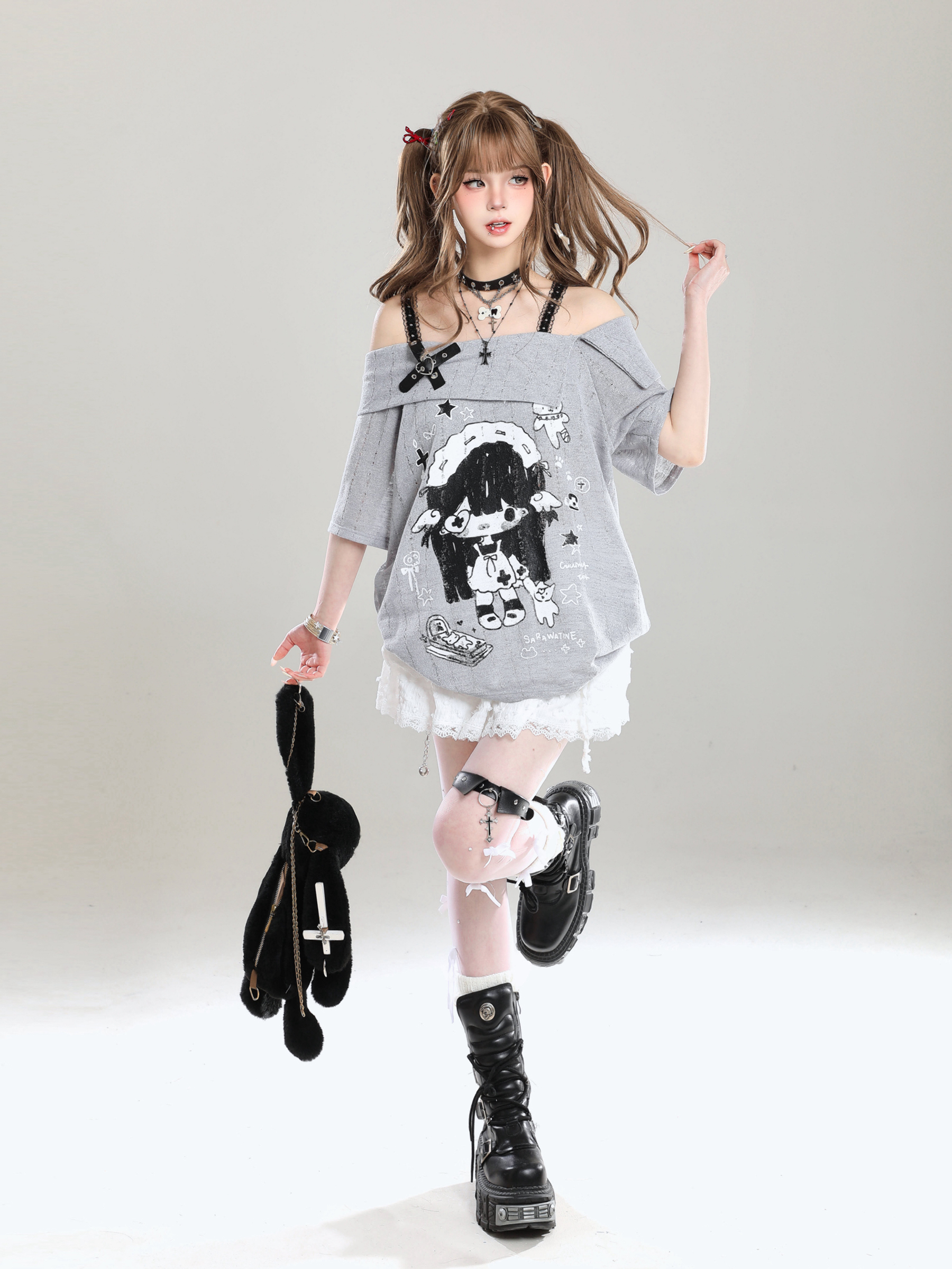 Off-Shoulder Spicy Girl Cartoon Camisole T-Shirt Cover-Up for Women, Y2K Summer Subculture Style Top Off-Shoulder Spicy Girl Cartoon Camisole T-Shirt Cover-Up for Women, Y2K Summer Subculture Style Top