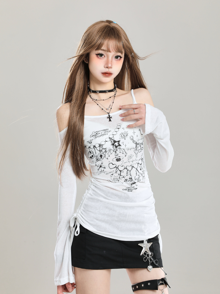 Off-Shoulder Spicy Girl Long Sleeve T-Shirt - Slim Fit Sun Protection Summer Cover-Up, Waist-Cinching Women's Top Off-Shoulder Spicy Girl Long Sleeve T-Shirt - Slim Fit Sun Protection Summer Cover-Up, Waist-Cinching Women's Top