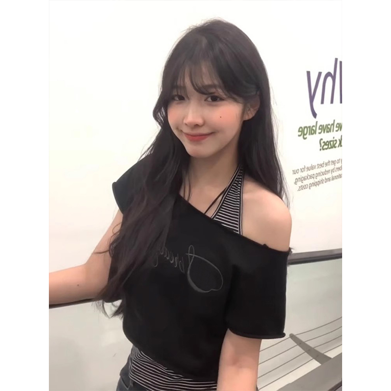 Off-Shoulder Spicy Girl T-Shirt for Women, Summer Slim-Fit Hanging Neck Tank Top, American Style Lazy Chic Top