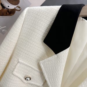 Off-White Color-Blocking French Chic Blazer for Women - 2025 Spring Autumn Short Suit, Stylish Workwear & Casual Fashion