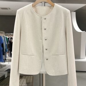Off-White French Style Elegant Short Coat for Women - High-End Korean Design, Simple Spring Autumn Fashion 2025