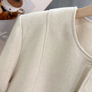 Off-White French Style Elegant Short Coat for Women - High-End Korean Design, Simple Spring Autumn Fashion 2025