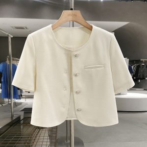 Off-White Korean-Style Street Fashion Thin Jacket for Women - 2025 Summer Sweet Youthful Goddess Short Top